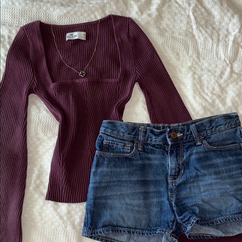 Hollister Purple Ribbed Long Sleeve Women's Top
